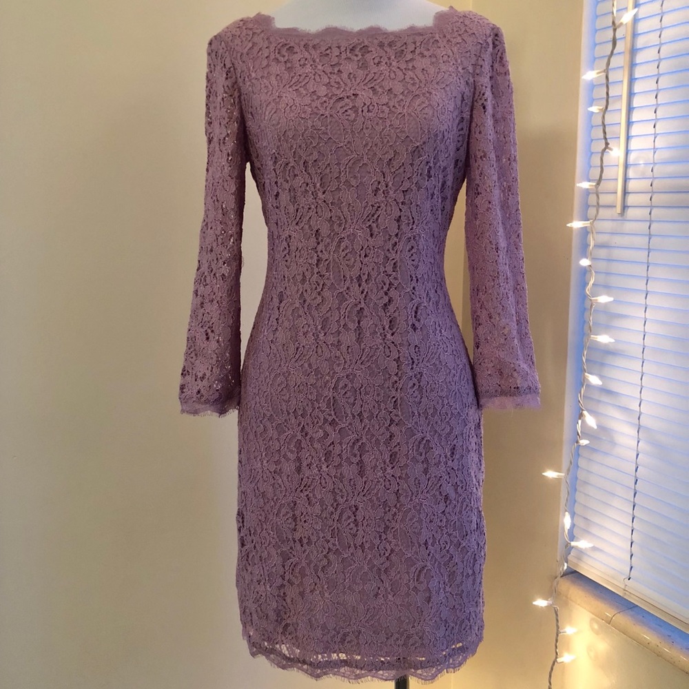 Adrianna Papell Lilac Sheath Lace Dress